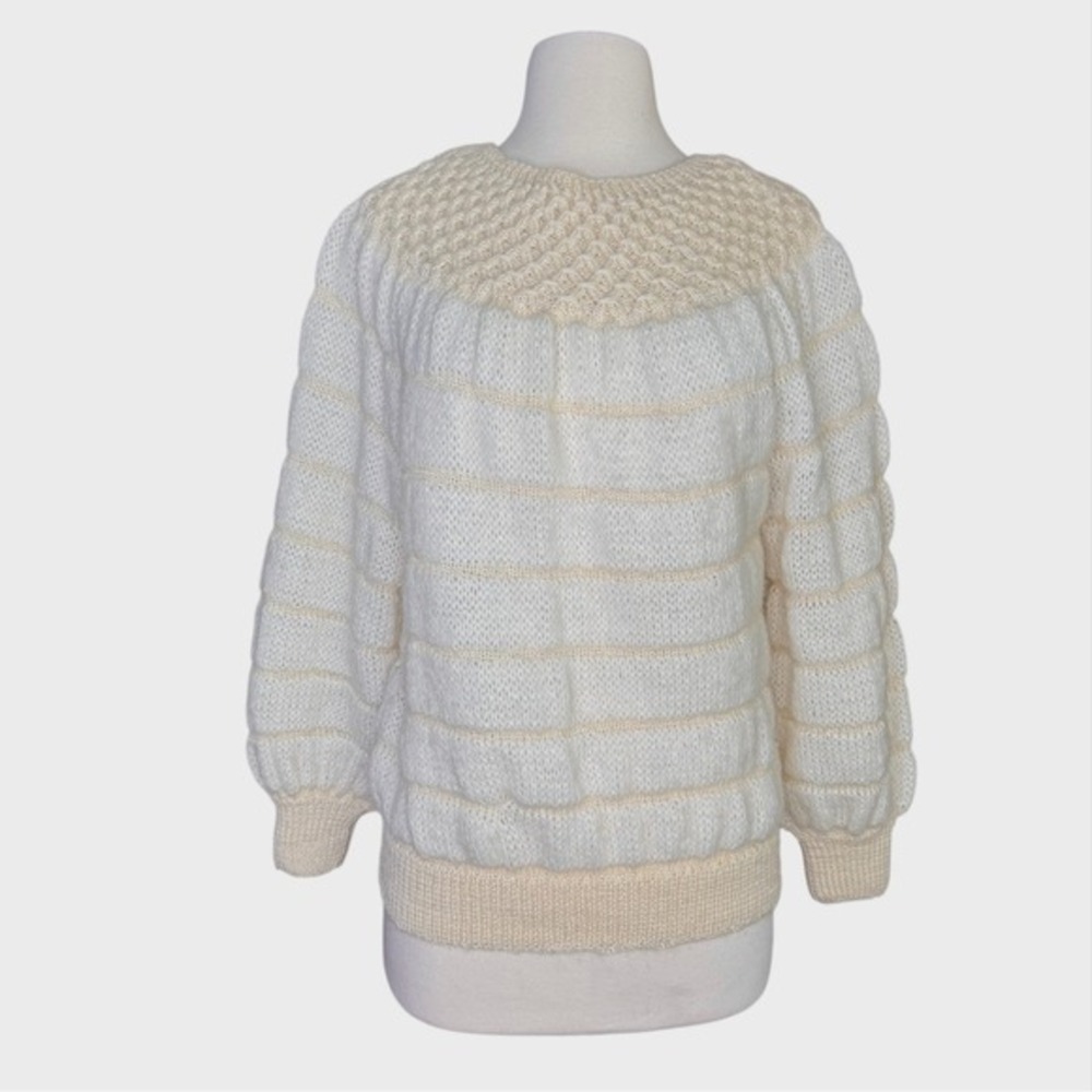 Vintage 80's Women's Small New Zealand Wool Sweater w/ repairs Neutral Stripes